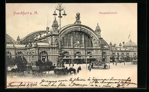 AK Frankfurt a. M., Strassenbahn am Hauptbahnhof