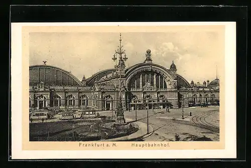 AK Frankfurt am Main, Strassenbahnen am Hauptbahnhof