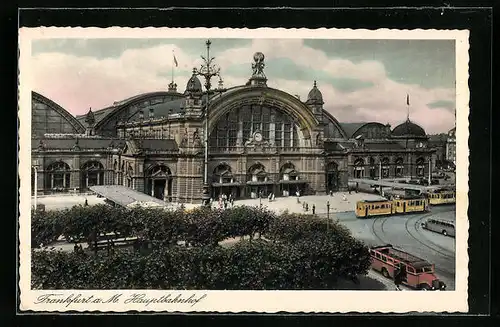 AK Frankfurt a. M., Strassenbahnen am Hauptbahnhof
