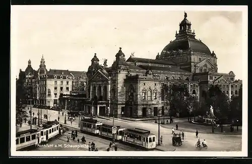 AK Frankfurt a. M., Strassenbahnen am Schauspielhaus