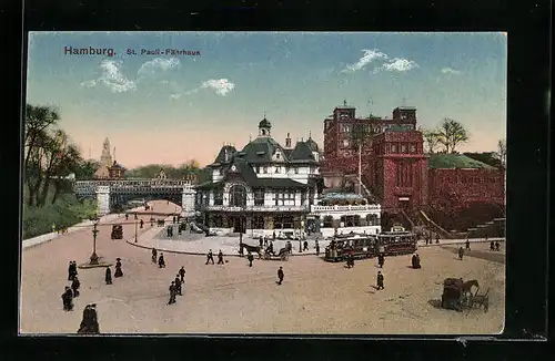 AK Hamburg-St. Pauli, Strassenbahn am Fährhaus