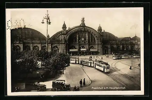 AK Frankfurt a. M. Strassenbahnen am Hauptbahnhof