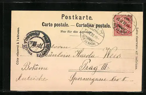 AK Genève, Rue du Mont-Blanc, Strassenbahn