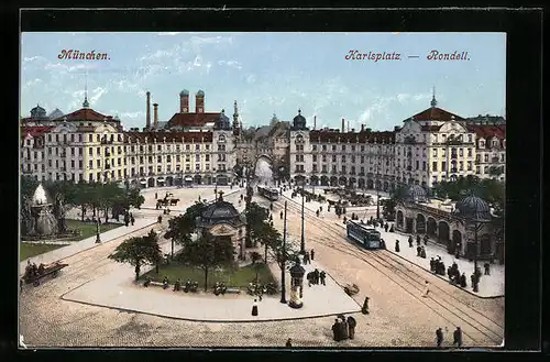 AK München, Karlsplatz-Rondell mit Strassenbahnen