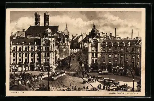AK München, Karlstor-Rondell mit Strassenbahn