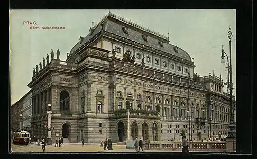 AK Prag, Strassenbahn am Böhm. Nationaltheater