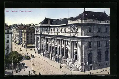 AK Genève, Poste Centrale, Strassenbahn