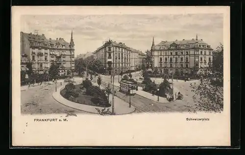 AK Frankfurt a. M., Schweizerplatz mit Strassenbahn