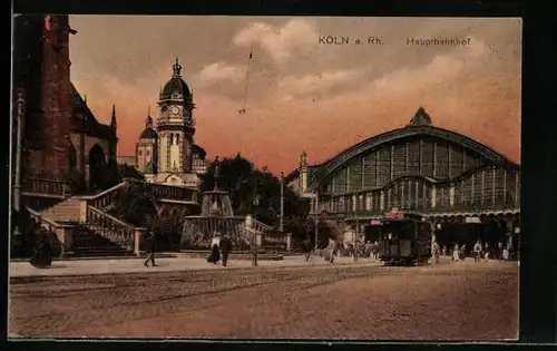 AK Köln a. Rh., Strassenbahn am Hauptbahnhof
