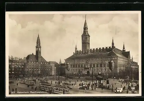 AK Kobenhavn, Strassenbahnen am Rathausplatz