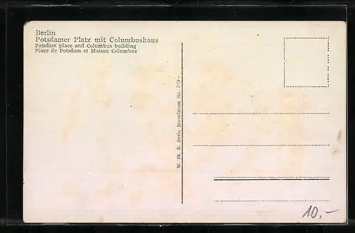 AK Berlin, Potsdamer Platz mit Columbushaus und Strassenbahn