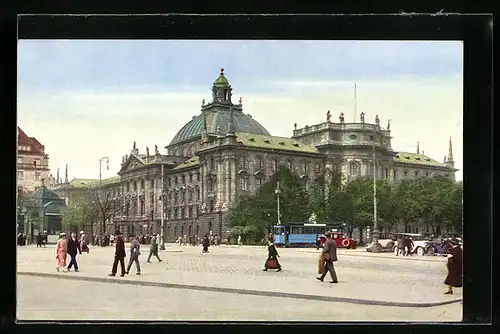 AK München, Karlsplatz mit Justizpalast und Strassenbahn
