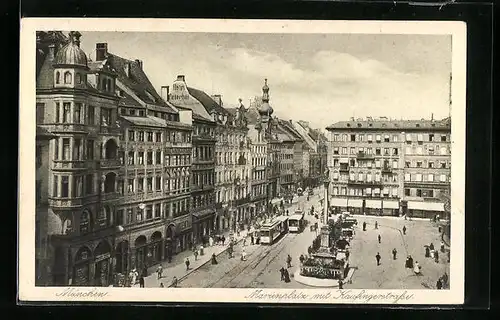 AK München, Marienplatz mit Kaufingerstrasse und Strassenbahn