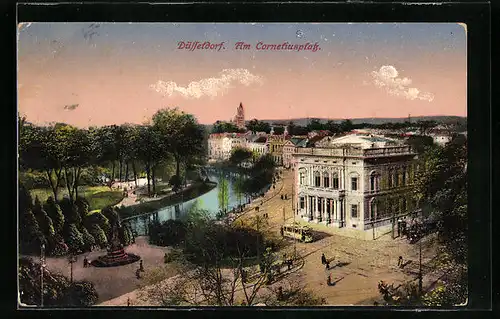 AK Düsseldorf, Strassenbahn am Corneliusplatz