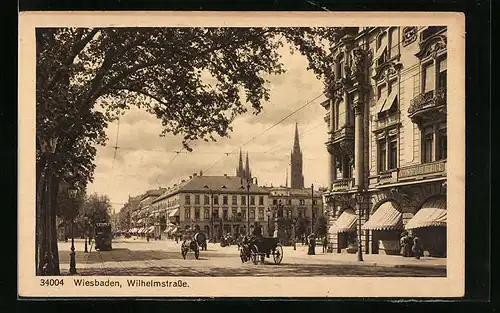 AK Wiesbaden, Strassenbahn in der Wilhelmstrasse