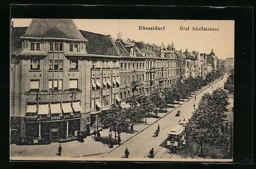 AK Düsseldorf, Strassenbahn in der Graf Adolfstrasse