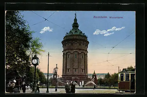 AK Mannheim, Strassenbahn am Wasserturm