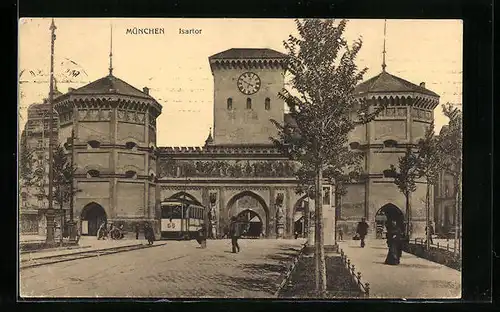 AK München, Strassenbahn am Isartor