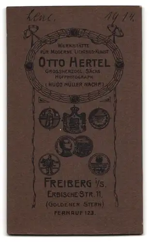 Fotografie Otto Hertel, Freiberg i. S., Erbischestr. 11, Portrait dunkelhaariges Fräulein im Kleid mit weissem Kragen