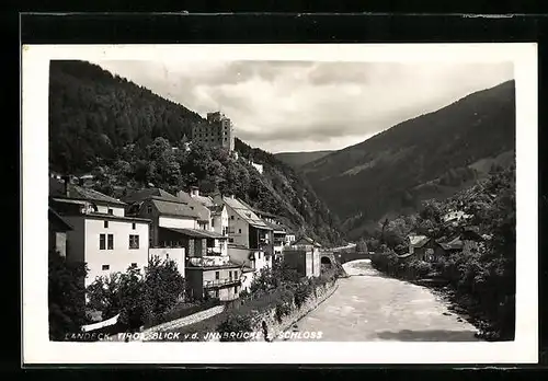 AK Landeck, Blick von der Inn-Brücke zum Schloss