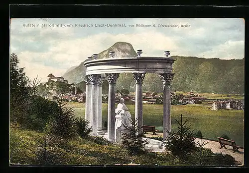 AK Kufstein, Gesamtansicht mit dem Friedrich Liszt-Denkmal