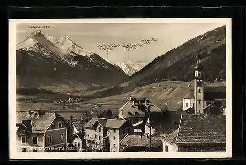 AK Fulpmes im Stubaital, Ortsansicht mit Gletscherblick