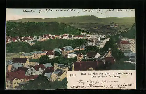 AK Hall, Blick auf Hall mit Ober- und Unterlimburg und Schloss Comburg