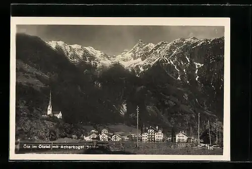 AK Ötz im Ötztal, Ortsansicht mit Acherkogel