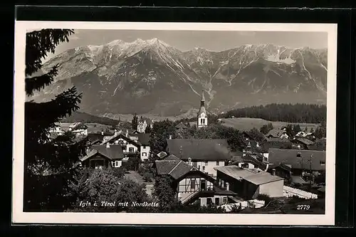 AK Igls, Ortsansicht mit Nordkette