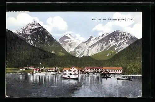 AK Pertisau am Achensee, Blick über den See zum Ort