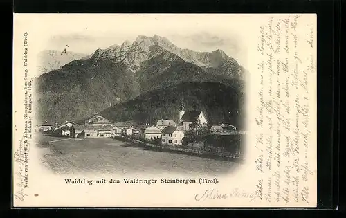 AK Waidring, Ortsansicht mit den Waidringer Steinbergen