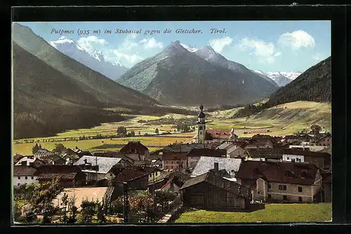 AK Fulpmes im Stubaital, Ortsansicht gegen die Gletscher