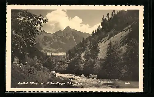 AK Mayrhofen, Gasthof Zillergrund mit Brandberger Kolm