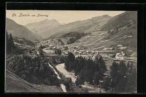 AK St. Anton am Aalberg, Totalansicht aus der Vogelschau