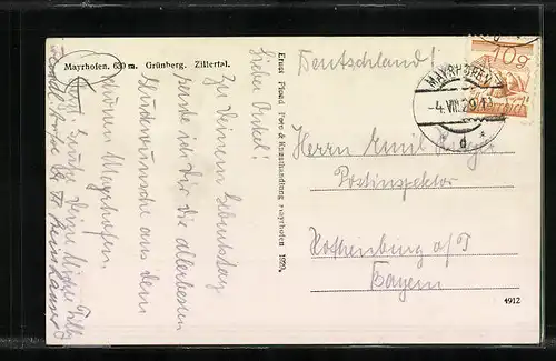 AK Mayrhofen, Ortsansicht mit Grünberg im Zillertal