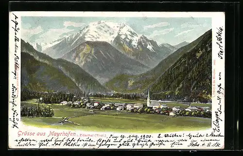 AK Mayrhofen, Ortsansicht im Zillertal