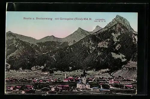 AK Reutte, Ortsansicht und Breitenwang mit Gernspitze