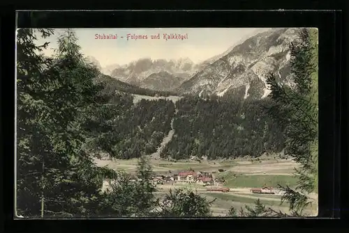 AK Fulpmes im Stubaital, Gesamtansicht mit Kalkkögel