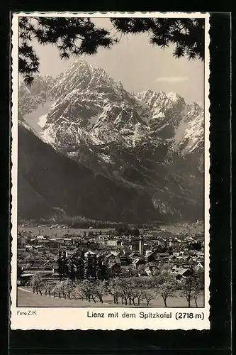 AK Lienz, Ortsansicht mit dem Spitzkofel