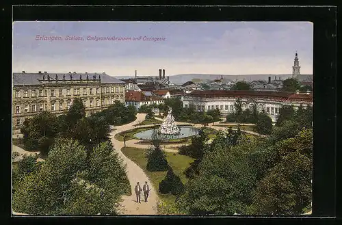 AK Erlangen, Schloss, Emigrantenbrunnen und Orangerie