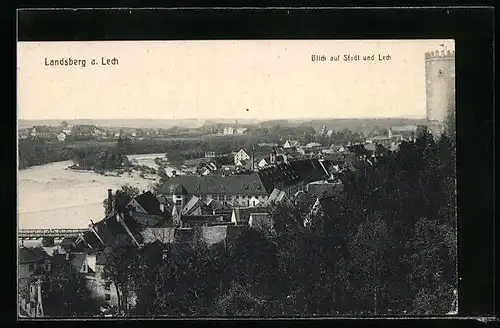 AK Landsberg am Lech, Blick auf Stadt und Lech