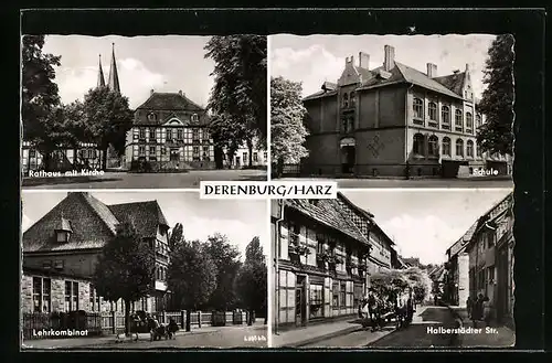 AK Derenburg /Harz, Rathaus mit Kirche, Lehrkombinat, Schule, Halberstädter Strasse