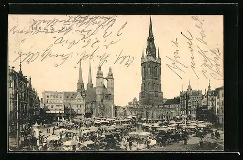 AK Halle a. d. Saale, Marktplatz mit Verkaufsständen