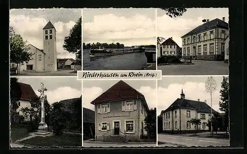 AK Niederhausen am Rhein, Sechs Ansichten aus dem Ort