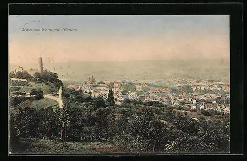 AK Weinheim (Baden), Totalansicht aus der Vogelschau