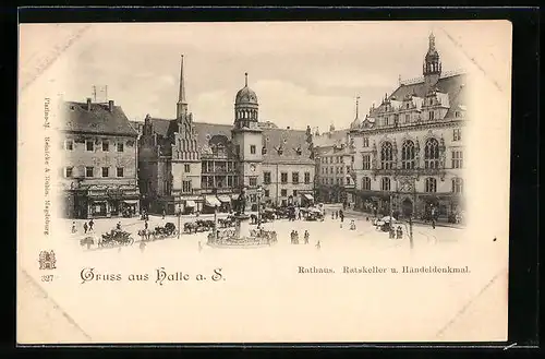 AK Halle a. d. Saale, Rathaus, Ratskeller und Händeldenkmal