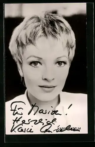 AK Schauspielerin Karin Anselm mit kurzem blonden Haar, Autograph