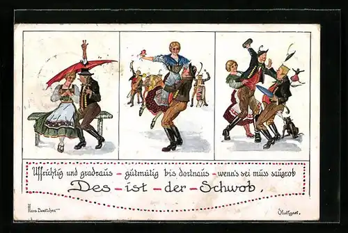 Künstler-AK Hans Boettcher: Des ist der Schwob, Uffrichtig, Gutmütig