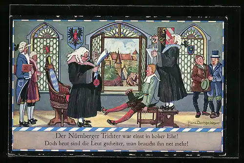 Künstler-AK Hans Boettcher: Nürnberg, Der Nürnberger Trichter war einst in hoher Ehr! ..