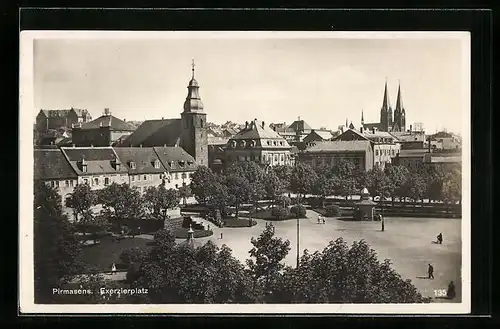 AK Pirmasens, Exerzierplatz aus der Vogelschau